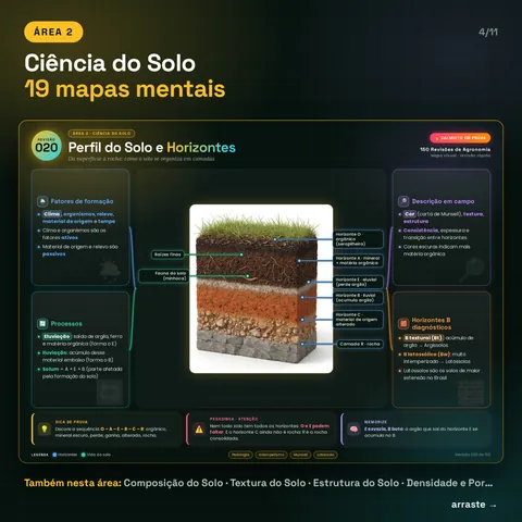 Área 2, Ciência do Solo, 19 mapas: exemplo Perfil do Solo e Horizontes