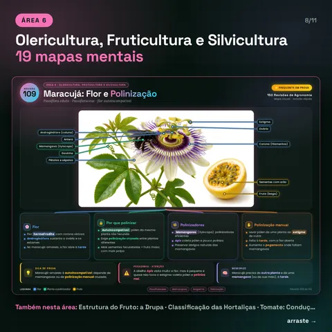 Área 6, Olericultura, Fruticultura e Silvicultura, 19 mapas: exemplo Maracujá, flor e polinização